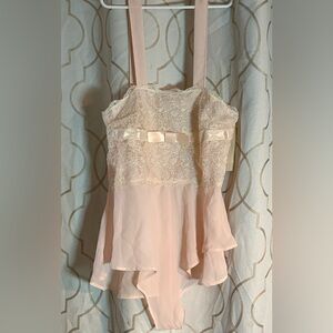 Vintage Elegant sexy blush Pink Lace babydoll teddy lace and sheer lingerie
